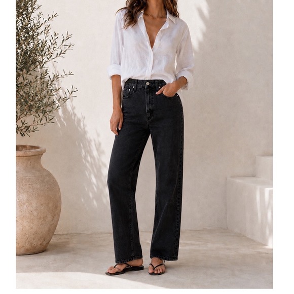 MOTHER Denim - Mother Snacks Jeans Womens 28 Black HW Double Stack Hover Straight Leg